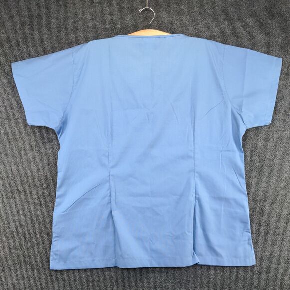Walgreens Women's Scrub Top Blue Large Short Sleeve Front Pocket Poly Blend - Picture 5 of 13